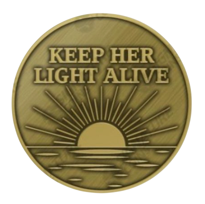 Keep Her Light Alive Coin - Front side with sunrise design